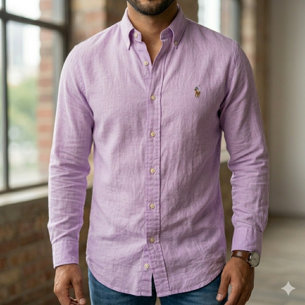 Polo Ralph Lauren Button Down Shirt Mens 17 36/37 Pink Yarmouth Pinpoint Oxford